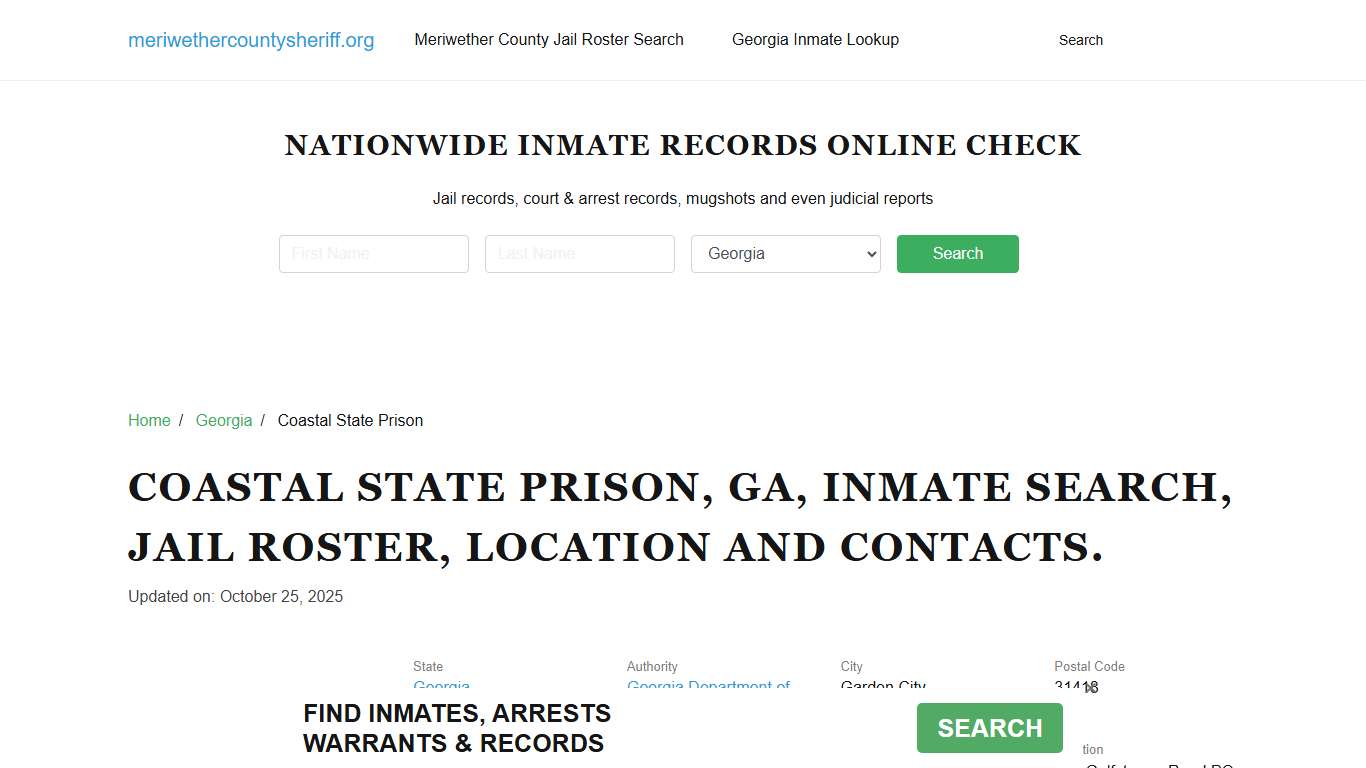Coastal State Prison, GA, Inmate Search, Jail Roster.