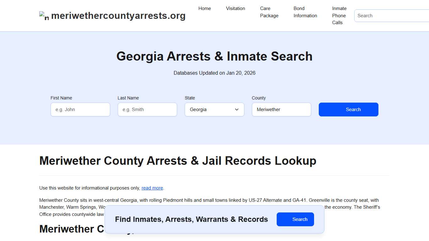 Meriwether County, GA Arrests, Warrants, Police Records Search